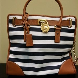 Michael Kors Stripe Hamilton Handbag (Gently Used)